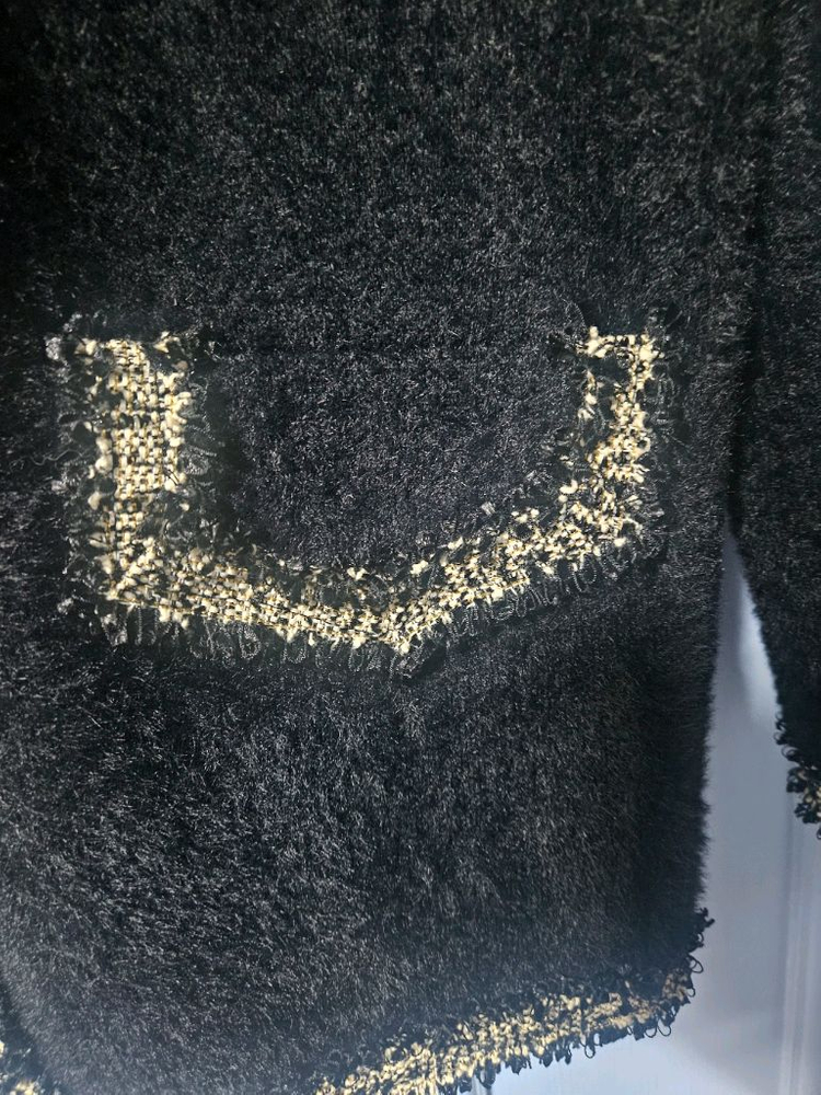 블랙 금장 버튼 트위드 퍼 자켓 이미지