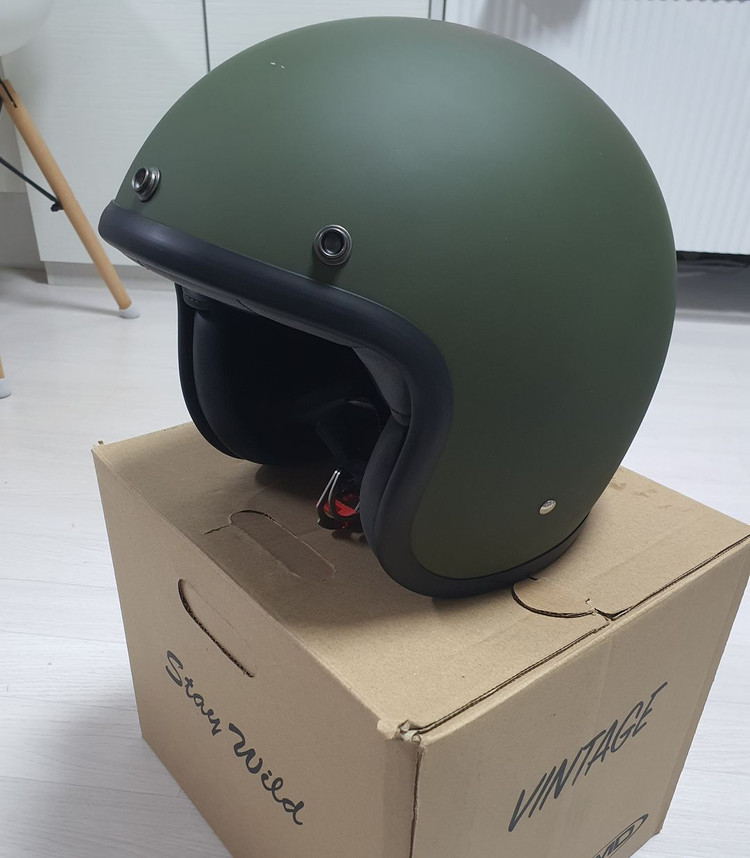 DMD 빈티지 매트 그린 오토바이 헬멧 (M-L 사이 사이즈)--1