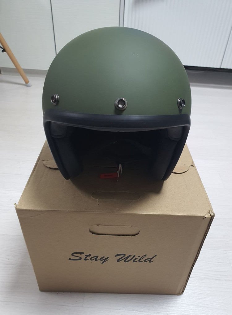 DMD 빈티지 매트 그린 오토바이 헬멧 (M-L 사이 사이즈)--4