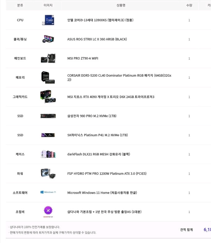 i9 13900ks rx9070xt 64g램 컴퓨터 데스크탑 본체 판매합니다 이미지