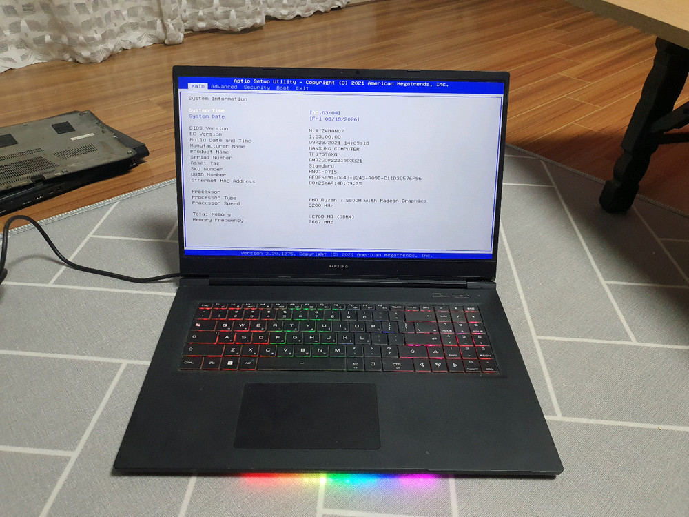 부품용 한성노트북 TFX7575XG 라이젠7 RTX3060--3