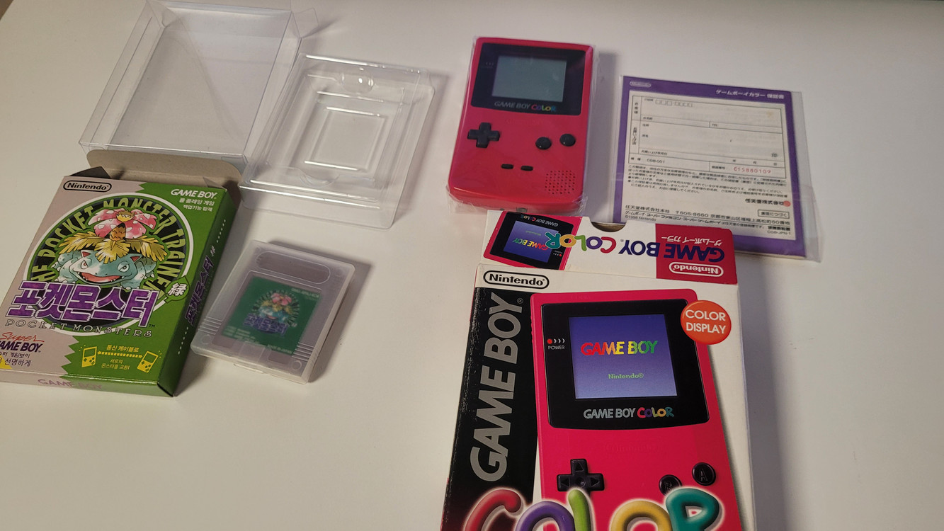 게임보이 컬러 레드 박스셋 + 복각 그린버전 박스셋 ( 게임보이 게임기 오디오 고장 )--5