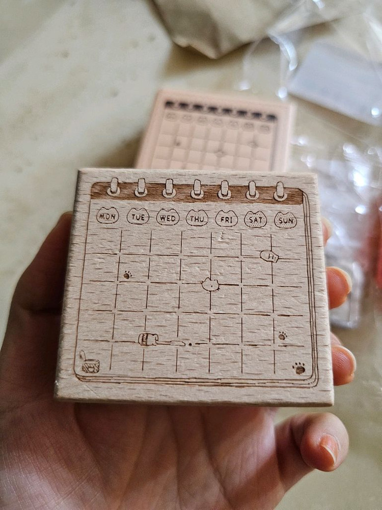 새상품)고양이 그림 날짜 달력 스탬프--2