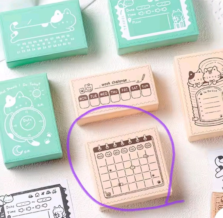 새상품)고양이 그림 날짜 달력 스탬프--3