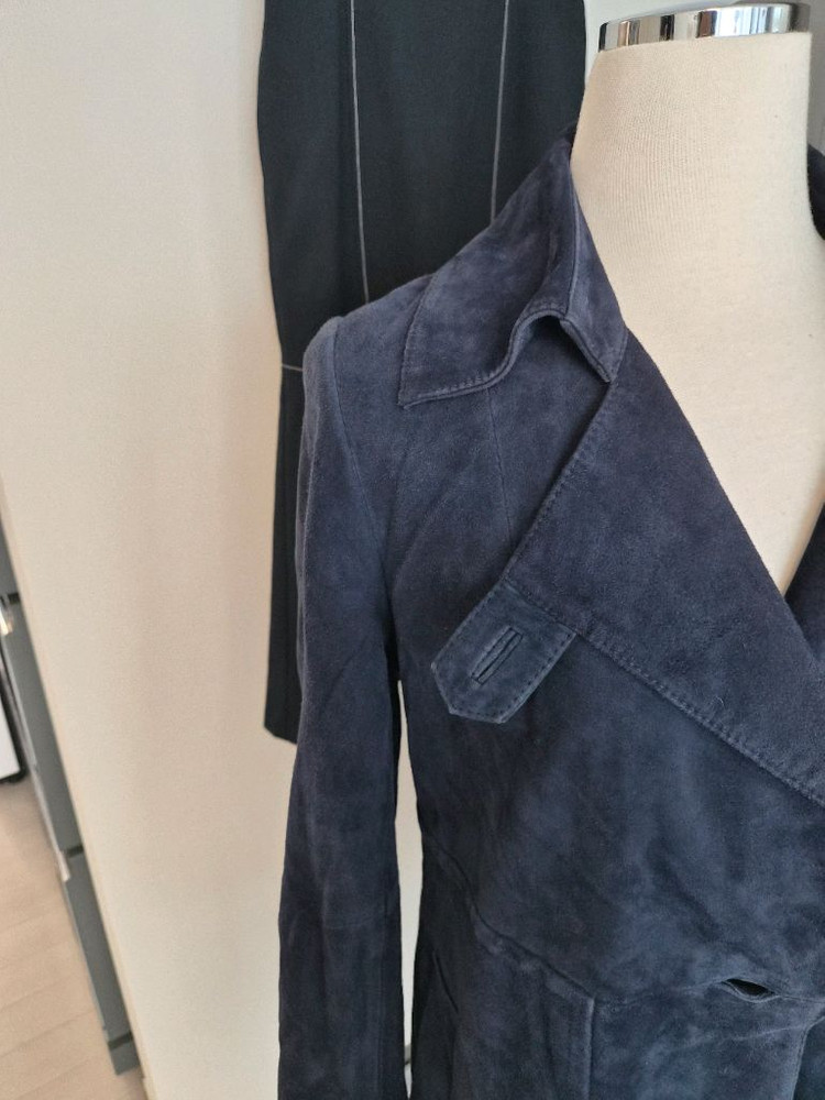 ANSICH 정품 천연 소가죽 스웨이드 롱 코트 (네이비)--2