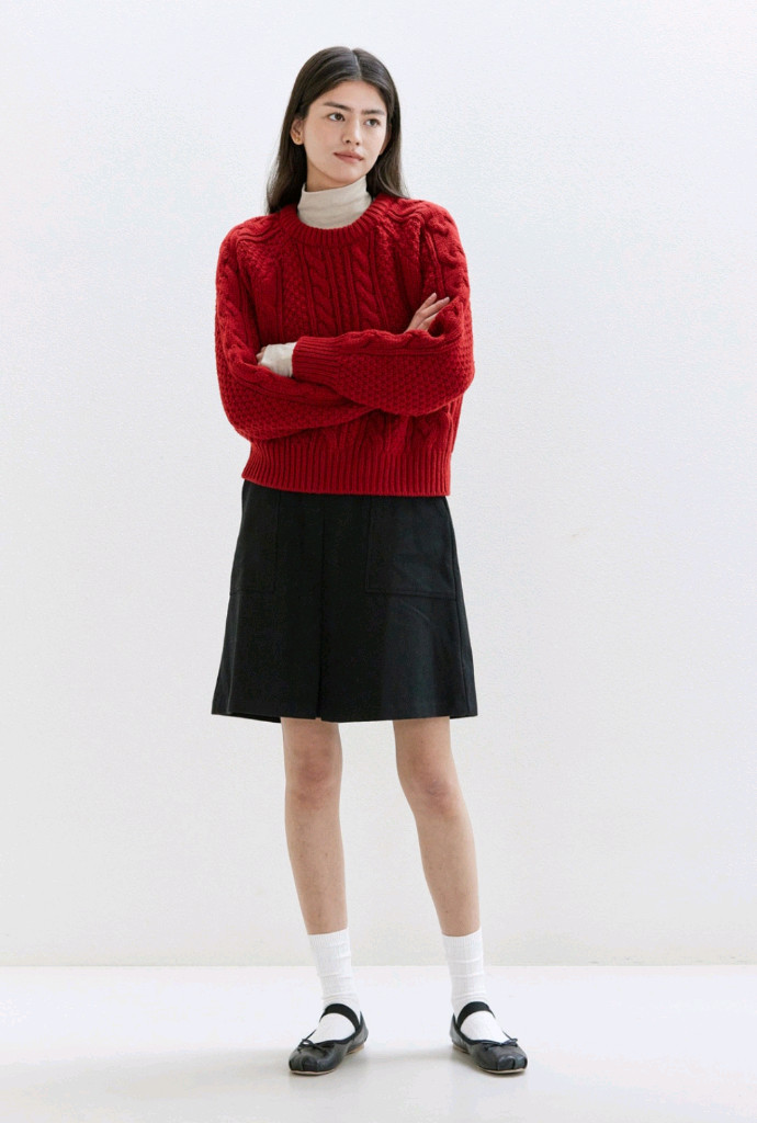 언에디트 B 소피아 울 케이블 니트_보헤미안 레드 이미지