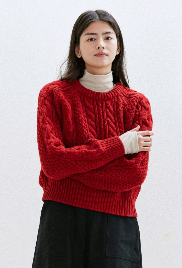 언에디트 B 소피아 울 케이블 니트_보헤미안 레드 이미지