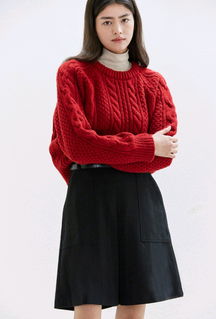 언에디트 B 소피아 울 케이블 니트_보헤미안 레드 이미지