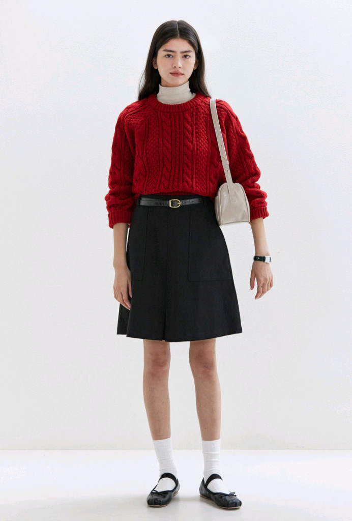 언에디트 B 소피아 울 케이블 니트_보헤미안 레드 이미지