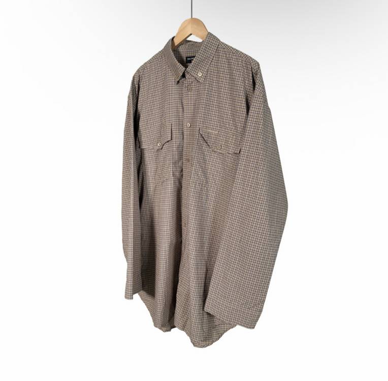 [M] 발렌시아가 21fw 체크 오버사이즈 버튼 다운 셔츠 베이지--1