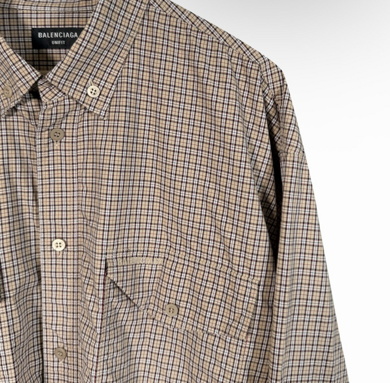 [M] 발렌시아가 21fw 체크 오버사이즈 버튼 다운 셔츠 베이지--4