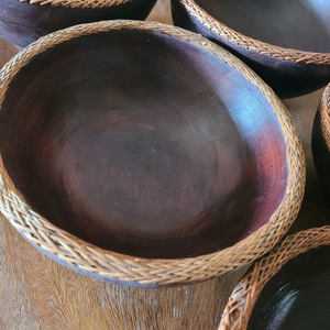 수제 나무그릇 라탄테두리