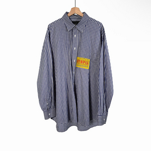 [L] 마틴로즈 18fw 체크 패치 깅엄 보이프렌드 오버핏 셔츠 블루