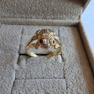 14K 큐빅과 루비가 박힌 개구리디쟌 반지