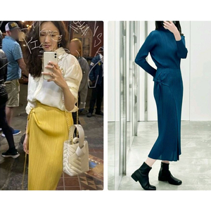 초특가)플리츠플리즈 랩스커트 JAM 블루 세트~