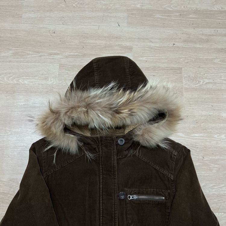 지오다노 양털내피 코듀로이 라쿤퍼 후드 싱글코트 [브라운] L/100 이미지