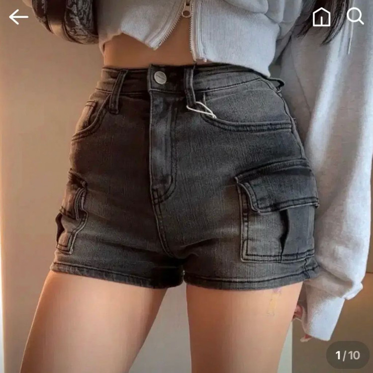 히프나틱 흑청 하이웨스트 카고 숏팬츠 반바지 S--1