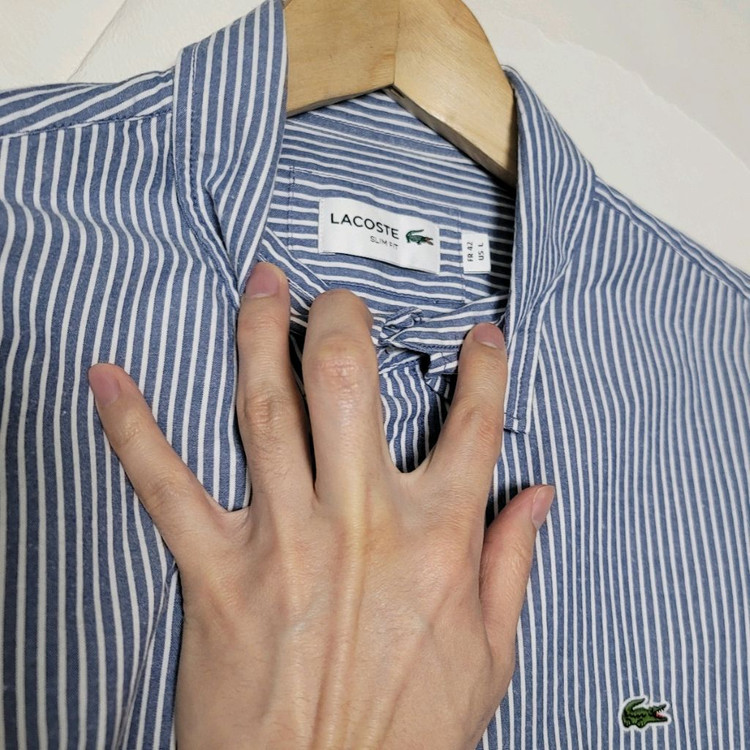 100-105 라코스테 셔츠 네이비 버티컬 스트라이프 슬림--5