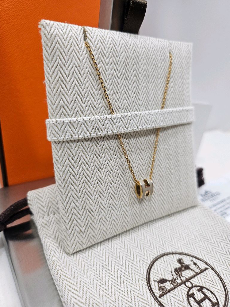 에르메스 미니 팝아슈 마롱/로즈골드 목걸이--2