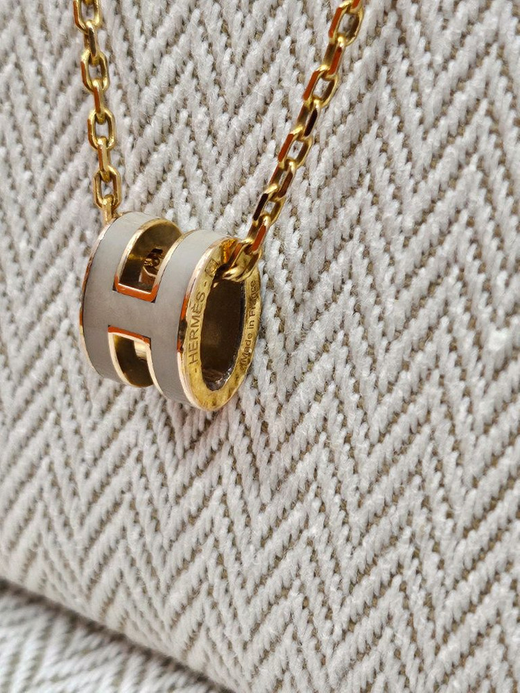 에르메스 미니 팝아슈 마롱/로즈골드 목걸이--3