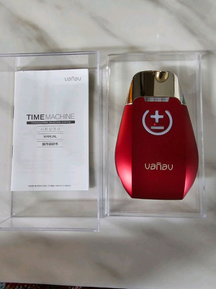 바나브 타임머신 갈바닉 이온 마사지기/버건디 색상/테스트 작동하고 1번도 사용안했어요!!! 이미지