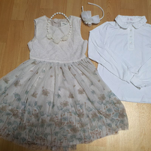 <몽땅>여아 원피스,티셔츠, 머리띠, 목걸이 + 덤 구두, 아동기모타이즈새거포함