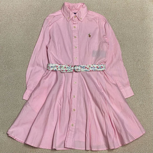 (정품) 폴로 신형 키즈 분홍 벨트 셔츠 원피스 8세