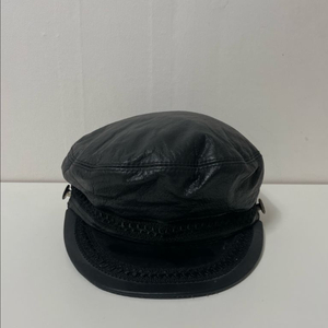 블랙 레더 가죽 헌팅캡 모자 이미지