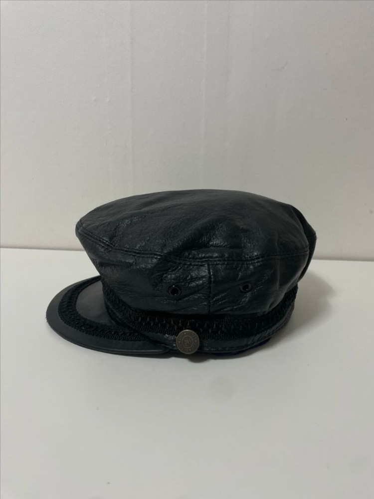 블랙 레더 가죽 헌팅캡 모자 이미지
