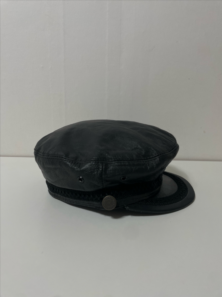 블랙 레더 가죽 헌팅캡 모자 이미지
