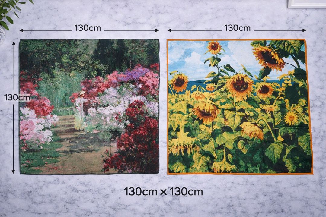 명화 오마주 플라워 빅 스카프 130x130 대형 여성 숄 봄 여름 가을 패션 스카프 이미지