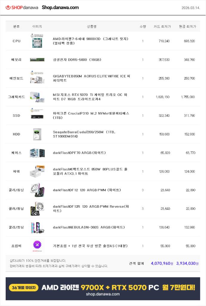 (새제품 화이트)9800X3D, RTX5070Tl, B850M, 수랭쿨러, 850W GOLD, 방송게이밍컴퓨터본체--8