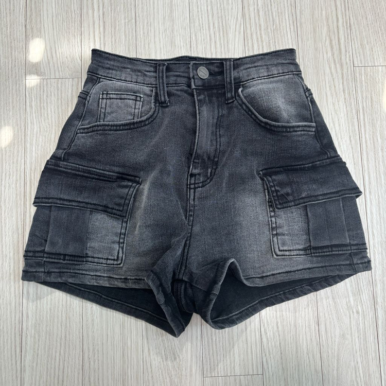 히프나틱 흑청 하이웨스트 카고 숏팬츠 반바지 S--5