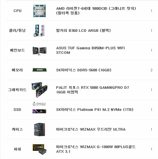 고성능 게이밍 PC 9800X3d rtx5080 본체 팝니다--2