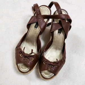 정품/루이비통 브라운 태슬 장식 웨지 샌들37/240 이미지