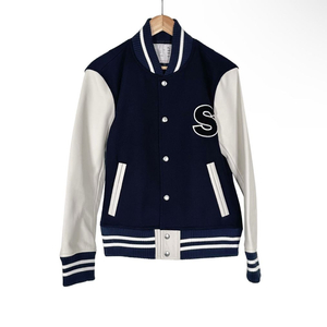 [3] 사카이 여성 울 테디 봄버 바시티 자켓 네이비