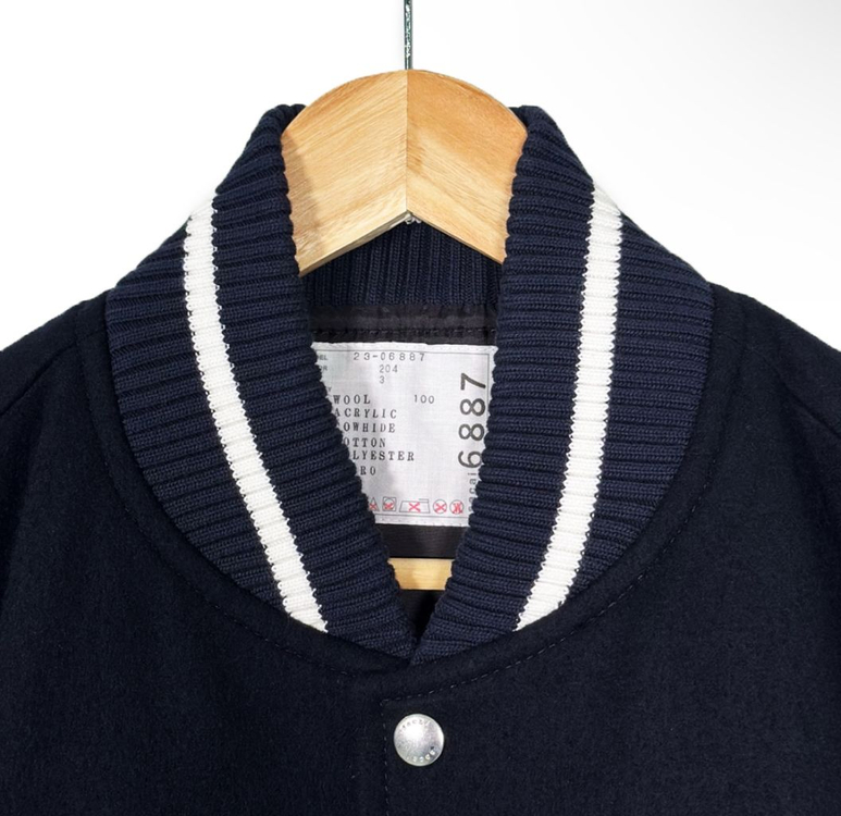 [3] 사카이 여성 울 테디 봄버 바시티 자켓 네이비--2