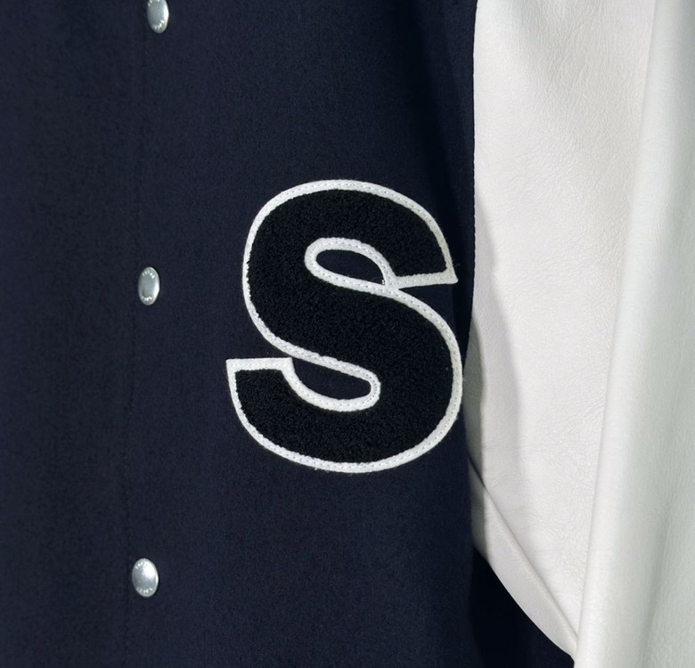 [3] 사카이 여성 울 테디 봄버 바시티 자켓 네이비--3