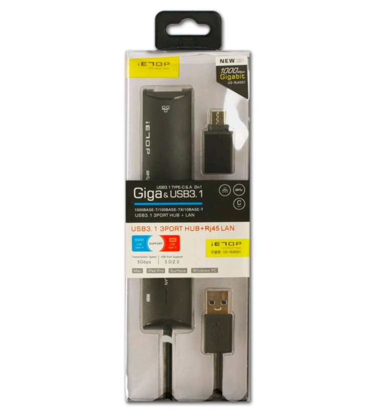 이탑 ietop C타입 3.1 LAN포트 USB 3포트 허브 U3-RJ4501 기가비트 이미지