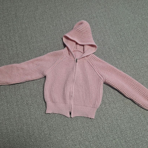 여성 주니어 크롭핏 골지 후드 집업 니트 가디건