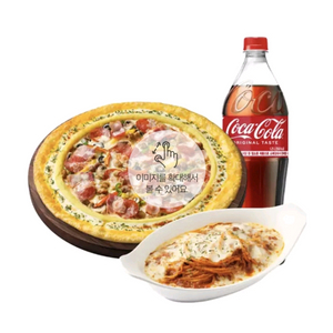 피자헛(51%-오늘까지3/14)(포장전용) 수퍼슈프림 리치골드 L+리치치즈파스타+콜라 1.25L 이미지