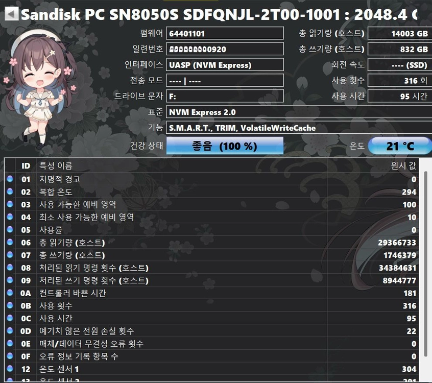 샌디스크 2TB NVMe Gen5 SSD 벌크 미사용 이미지