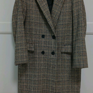 Collincos 체크 더블 롱코트 브라운