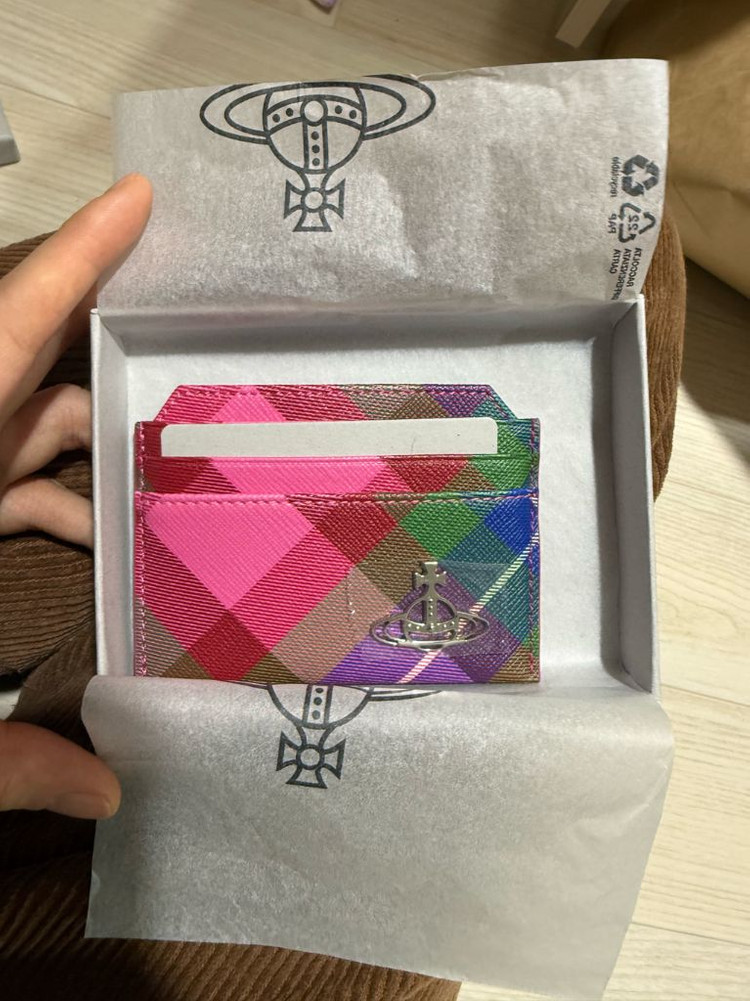 비비안웨스트우드 코튼 카드홀더 블루 체크 카드지갑 이미지