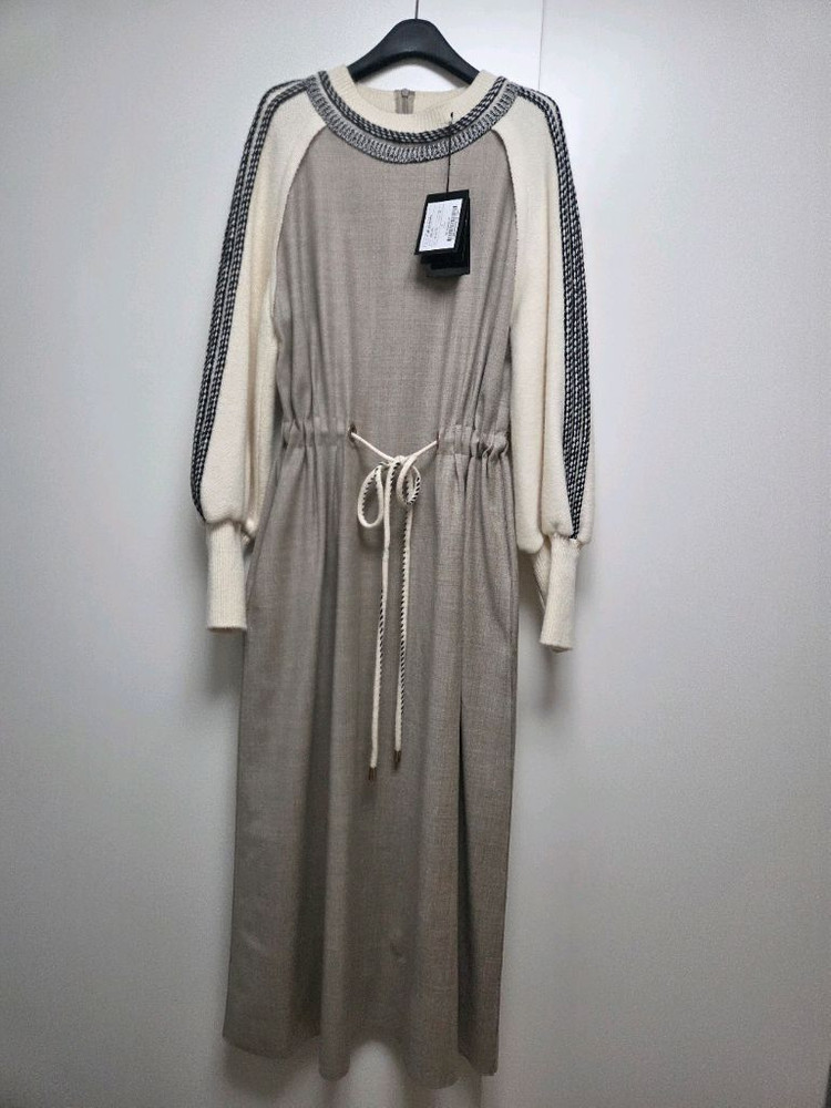 한섬(랑방)니트 블록 드로우스트링 롱 원피스--1