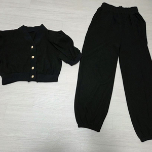 블랙 퍼프소매 투피스 세트