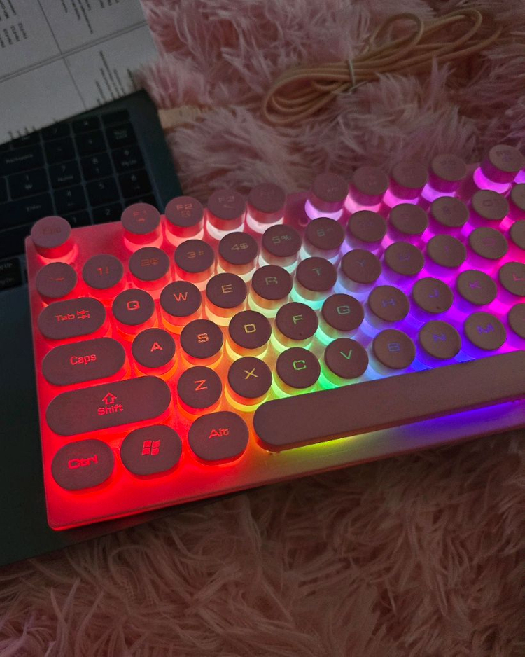 분홍색 원형 유선 키보드 새상품--3