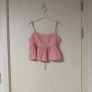 오브제스트 핑크 린넨 프릴 뷔스티에 탑 이미지