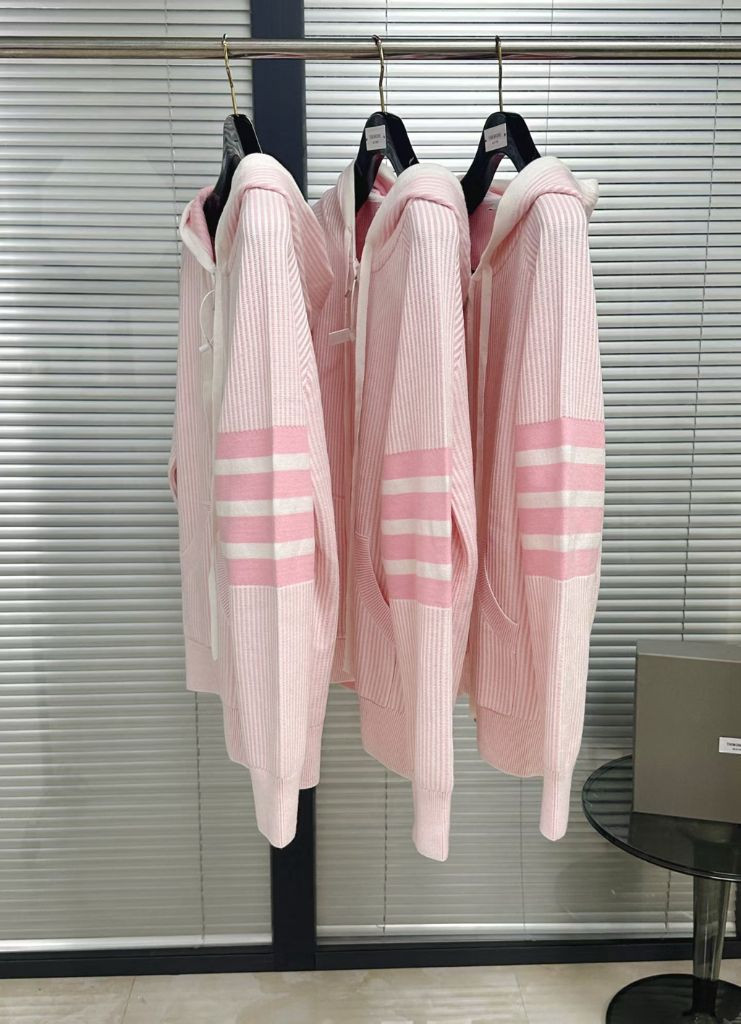 톰 브라운 오토만 립 사선 스트라이프 후드 집업--2