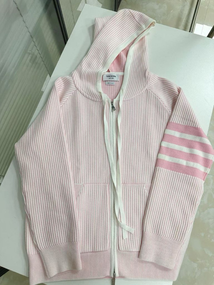 톰 브라운 오토만 립 사선 스트라이프 후드 집업--4